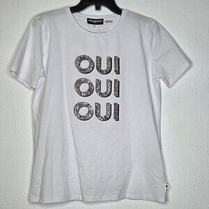NWOT KARL LAGERFELD PARIS Women's OUI X3 Logo Detail T-shirt
